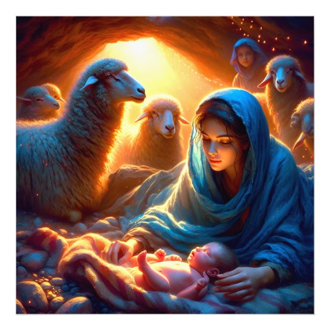 Serene Madonna und Kinderkrippe Fotodruck (Vorne)