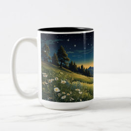 Serene Meadow Under Starry Sky Moonlit Wild floss Zweifarbige Tasse