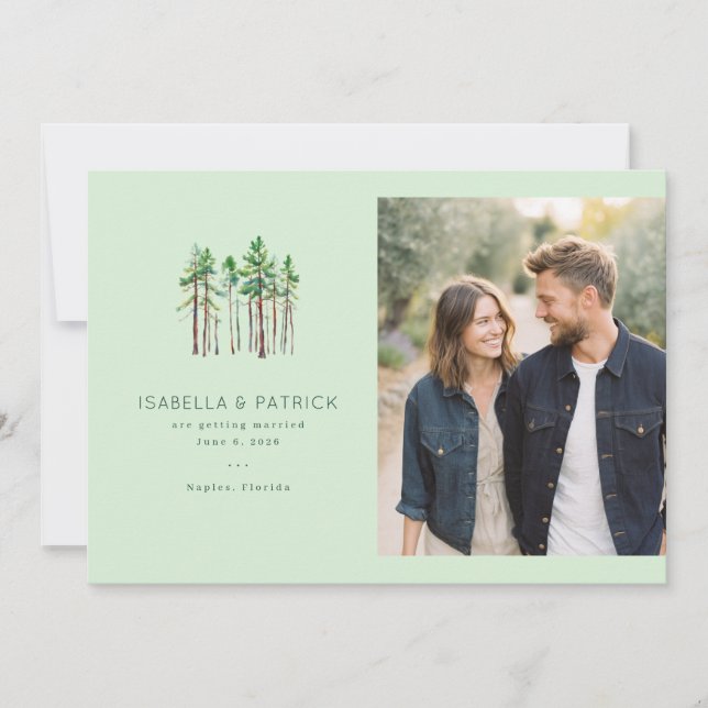 Serene Mint Pine Trees Save The Date (Vorderseite)