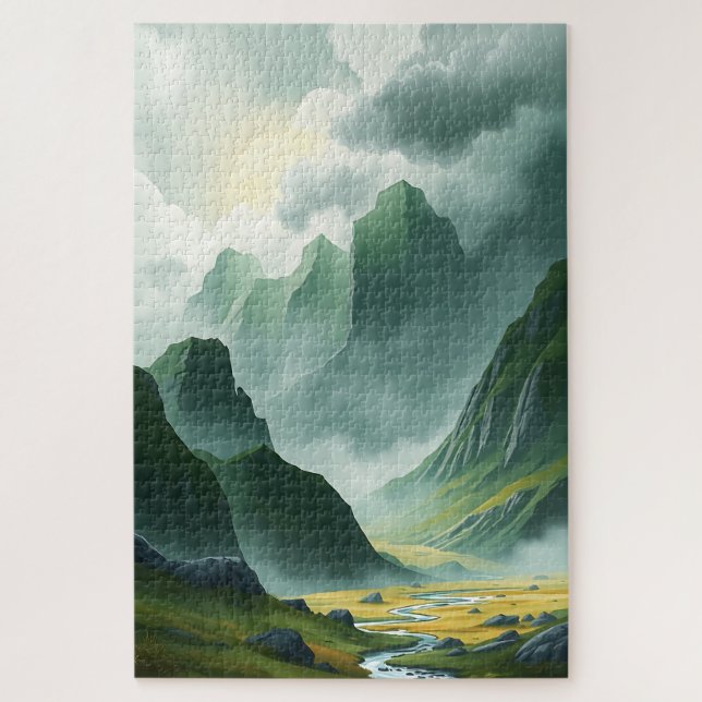 Serene Misty Mountains Emerald Valley  (Vertikal)