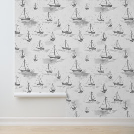 Serene monochromatische Segelboote Muster Tapete