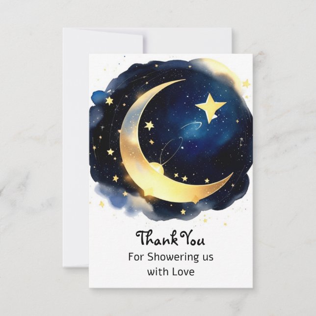 Serene Moon and Stars Delight Boy Baby Dusche Dankeskarte (Vorderseite)