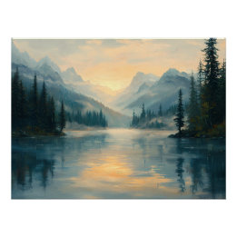 Serene Mountain Lake bei Sonnenaufgang Poster