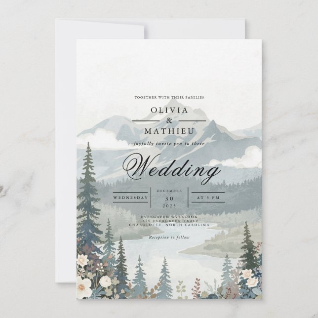 Serene Mountain Landscape Wedding Einladung (Vorderseite)
