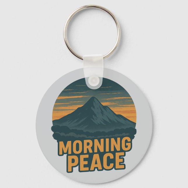Serene Mountain Sunrise Retro Emblem Schlüsselanhänger (Vorderseite)