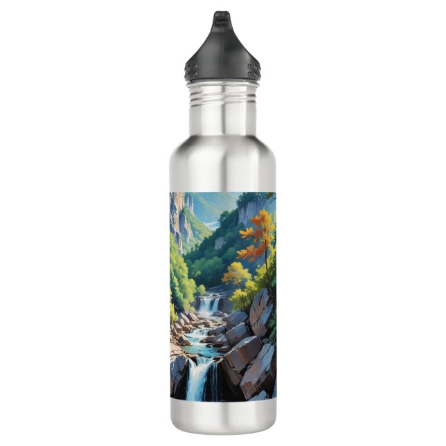 Serene Mountain Waterfall Landschaft Edelstahlflasche (Rechts)