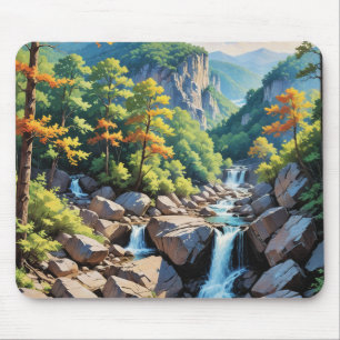 Serene Mountain Waterfall Landschaft Mousepad