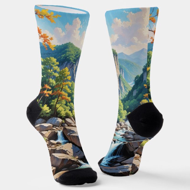 Serene Mountain Waterfall Landschaft Socken (Gewinkelt)