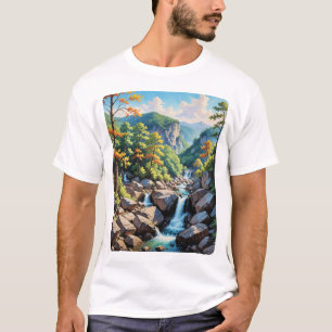 Serene Mountain Waterfall Landschaft T-Shirt
