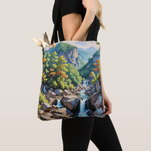 Serene Mountain Waterfall Landschaft Tasche