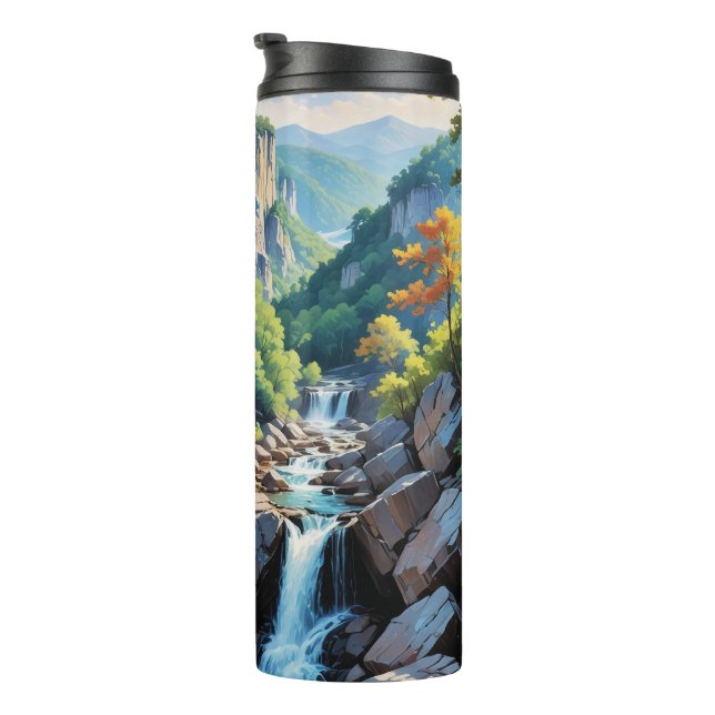 Serene Mountain Waterfall Landschaft Thermosbecher (Nach rechts gedreht)