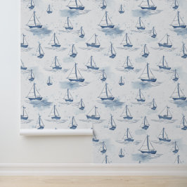 Serene Navy Blue Sailing Boote Muster Tapete