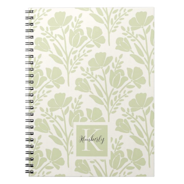 Serene Neutral Florals Mit Monogramm Notizblock (Vorderseite)