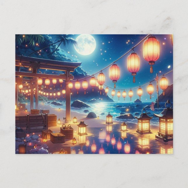 Serene Night Festival by Sea Painting Postkarte (Vorderseite)