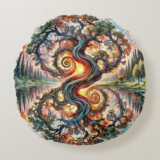 Serene Oak Reflection Rundes Kissen