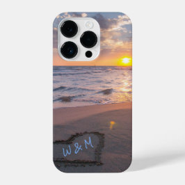 Serene Ocean Sunset Heart Beach Initials iPhone 14 Pro Hülle