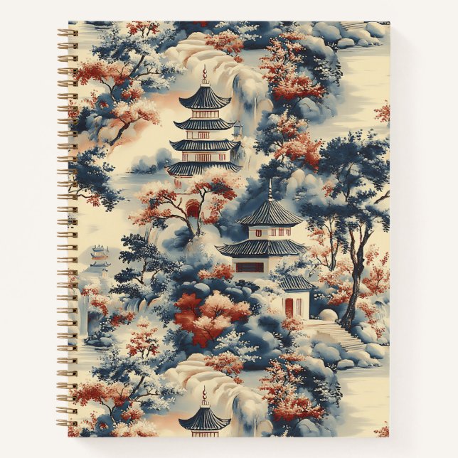 Serene Pagodas in einer Bergwelt Notizbuch (Vorderseite)