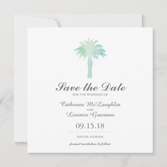 Serene Palm Tree Watercolor | SAVE THE DATE (Vorderseite)