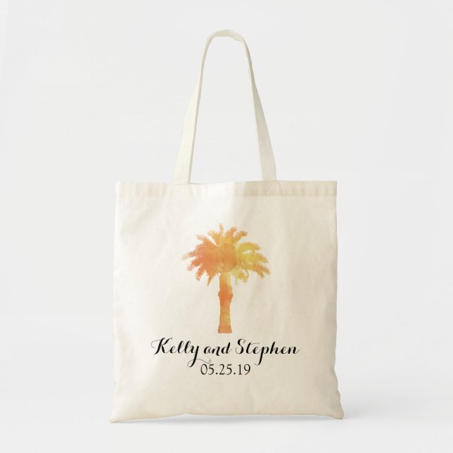 Serene Palm Tree Watercolor | Wedding Guest Bag Tragetasche (Vorne)