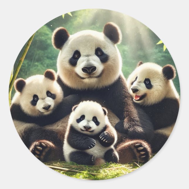 "Serene Panda Family in Forest Sticker" Runder Aufkleber (Vorderseite)