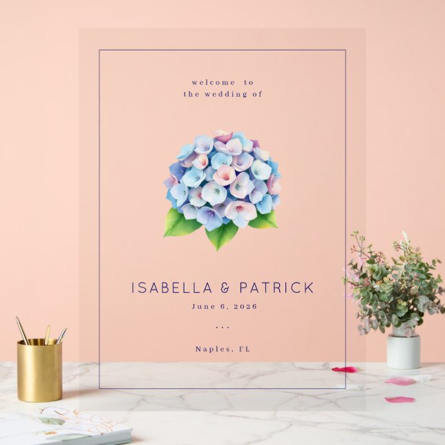 Serene Pastel Hydrangea Acrylschild (Hochzeit)