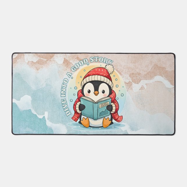 Serene Penguin Reader Large Desk Mat for Writers  Schreibtischunterlage (Vorderseite)