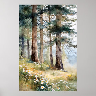 Serene Pine Forest Aquarell Kunst, Dichtung und Mu Poster