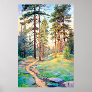 Serene Pine Forest Aquarell Kunst, Dichtung und Mu Poster