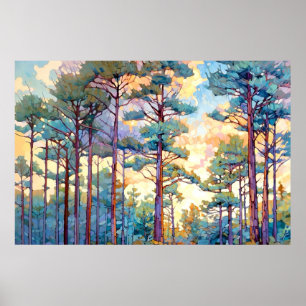 Serene Pine Forest Aquarell Print Poster