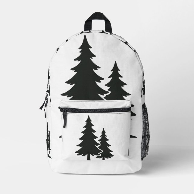 Serene Pine Tree Silhouette Bedruckter Rucksack (Vorderseite)