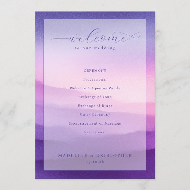 Serene Purple Wedding Ceremony Program Programm (Vorderseite)