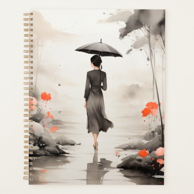  Serene Rainy Path Art Planner with Floral Accents Planer (Vorderseite)