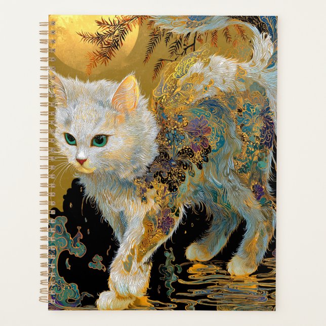 Serene Rinpa Cat | Japanischer Gold Zen Planer (Vorderseite)