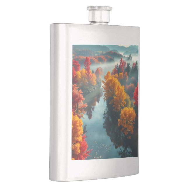 Serene River Shore Reflection Nature Art  Flachmann (Rechts)