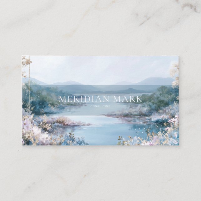 Serene River Valley Landschaft Floral Gold Visitenkarte (Vorderseite)