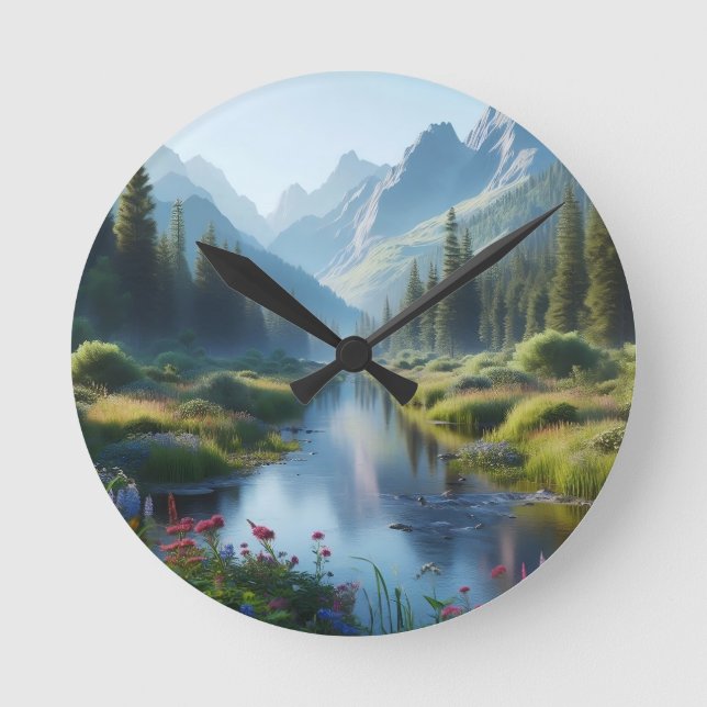 Serene River Valley Runde Wanduhr (Vorderseite)