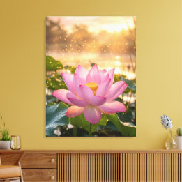 Serene Rosa Lotusblume Golden Hour Leinwandwand A Leinwanddruck