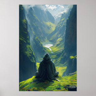 Serene Rugged Man Méditant en plein air Poster