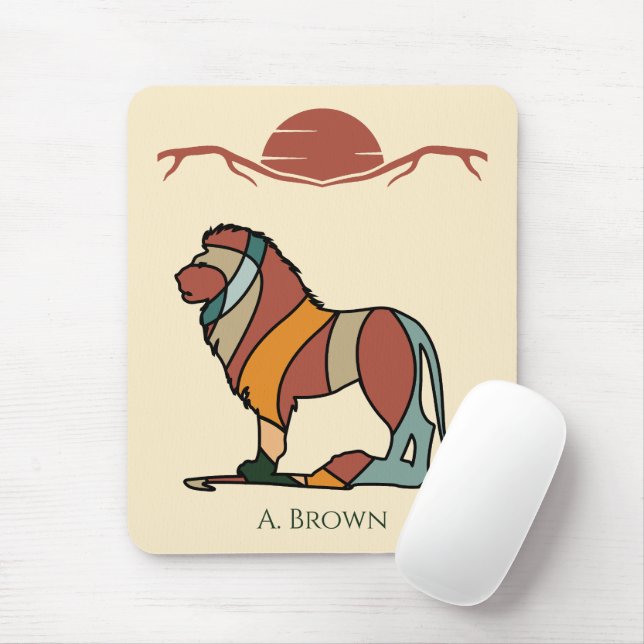Serene Savanna Kind Lion Abstract Monogram Mousepad (Mit Mouse)