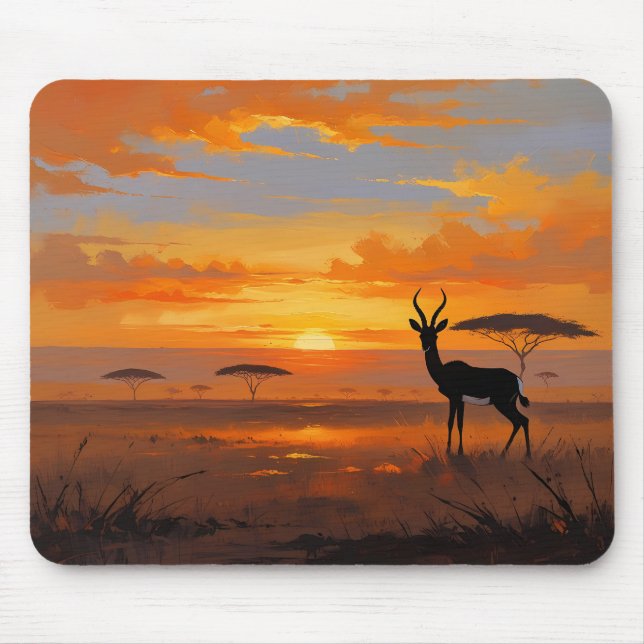 Serene Savannah Sunset – Wildlife Landscape Art Mousepad (Vorne)