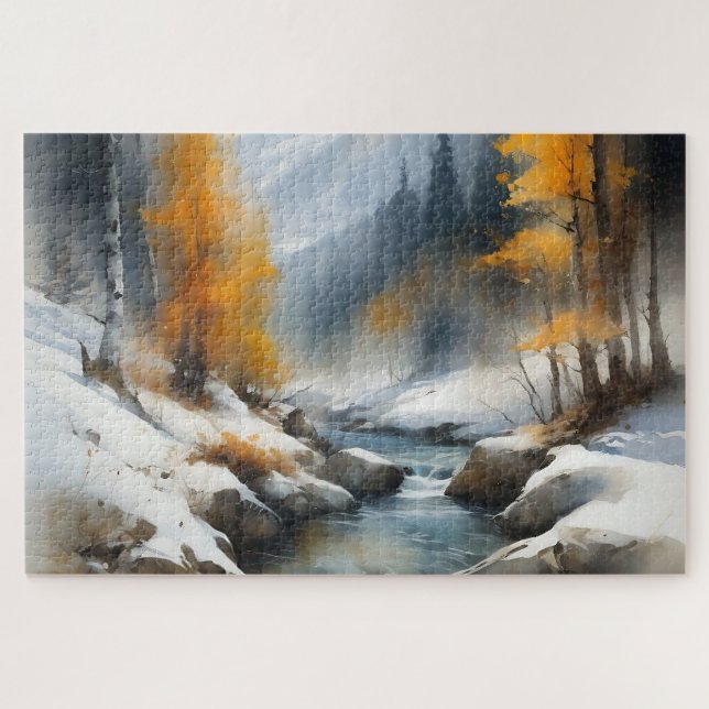 Serene schneebedeckte Flusslandschaft (Horizontal)