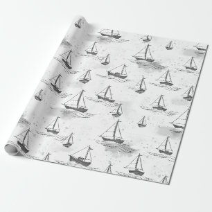 Serene Schwarz-weiße Segelboote auf Sea Pattern Geschenkpapier