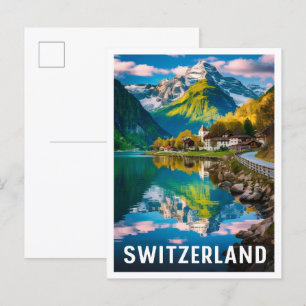Serene Schweiz Kunst Vintage Reiseillustration Postkarte