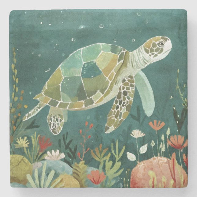Serene Sea Turtle: Unterwasseroase Steinuntersetzer (Vorderseite)
