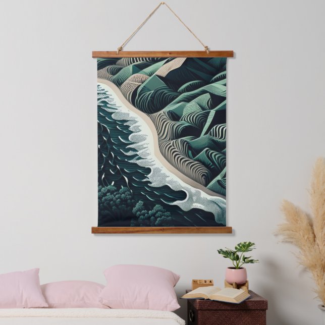 Serene Shores Wandteppich Mit Holzrahmen (Schlafzimmer)