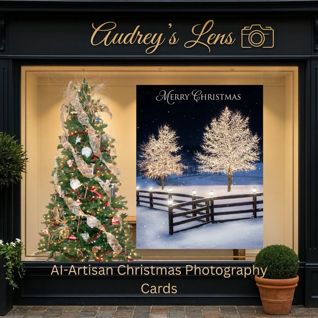 Serene snowy landscape illuminated by lit trees karte (Von Creator hochgeladen)