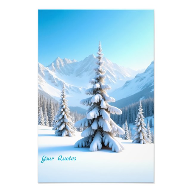 Serene Snowy Mountain Landscape & Winter Pine Tree Fotodruck (Vorne)