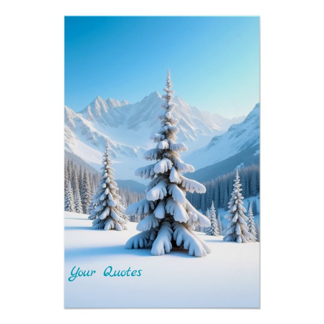 Serene Snowy Mountain Landscape & Winter Pine Tree Poster (Vorderseite)