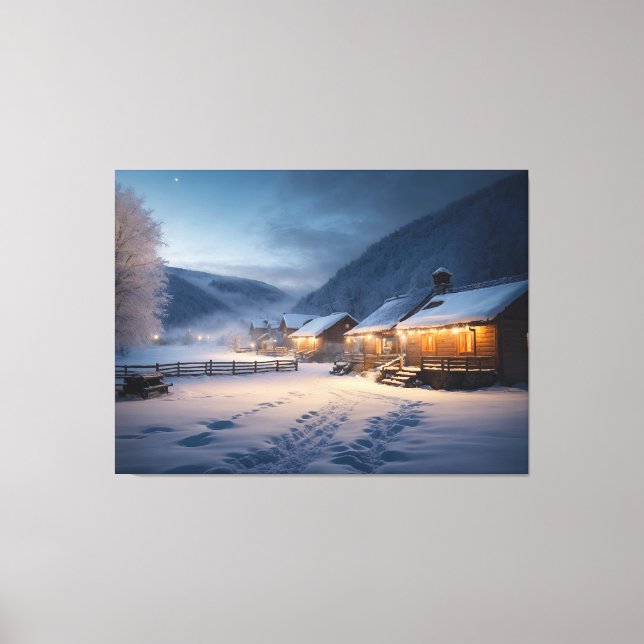 Serene Snowy Night: Die Stille der Schneeflocken Leinwanddruck (Vorderseite)