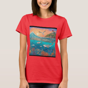 Serene Sonnenuntergang über dem Ozean mit steil an T-Shirt